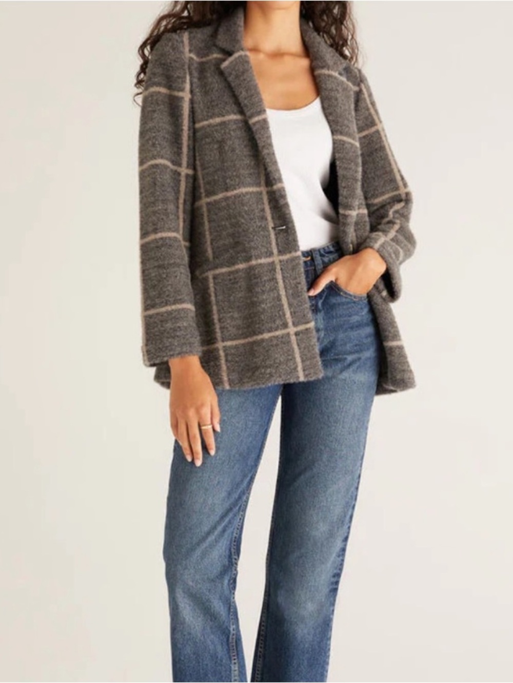 Z Supply Evereve Anna Plaid Blazer Charcoal Gray Size Small